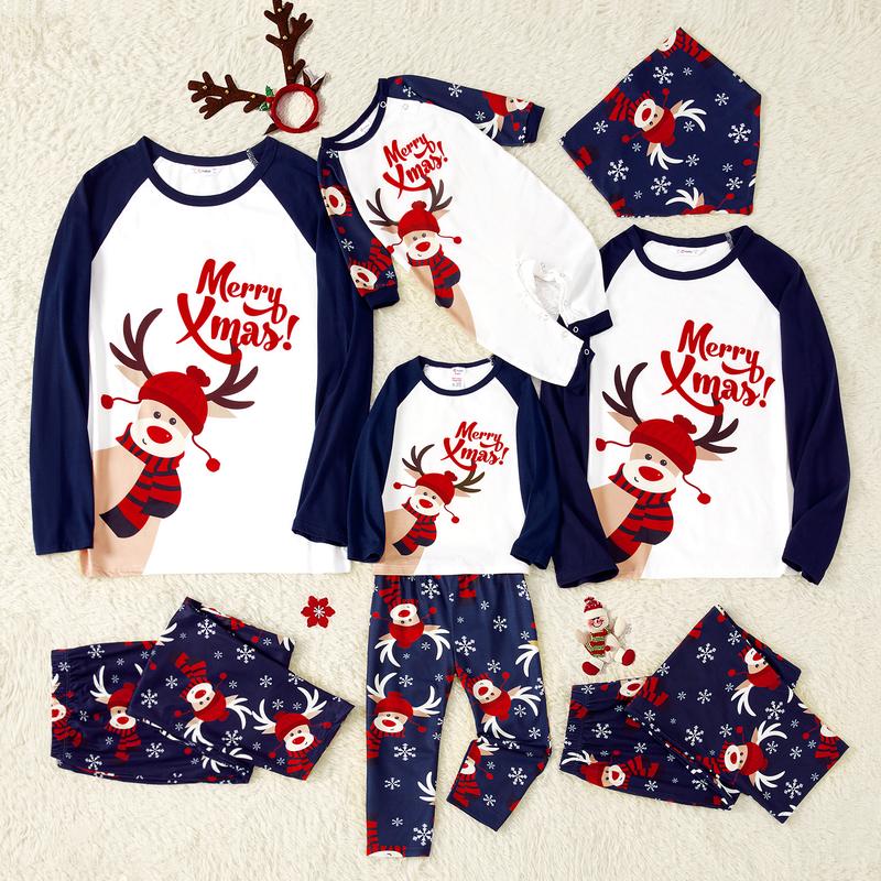 PatPat Christmas Family Pajamas Reindeer Pattern Big Graphic Raglan Sleeves Pajamas Sets