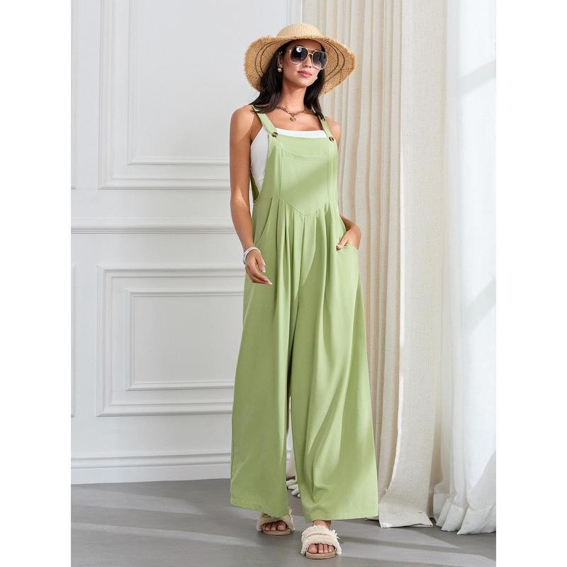 Wide Leg Overalls for Women Sleeveless Jumpsuits Suspender Overalls Casual Loose Solid Baggy Long Rompers with Pockets