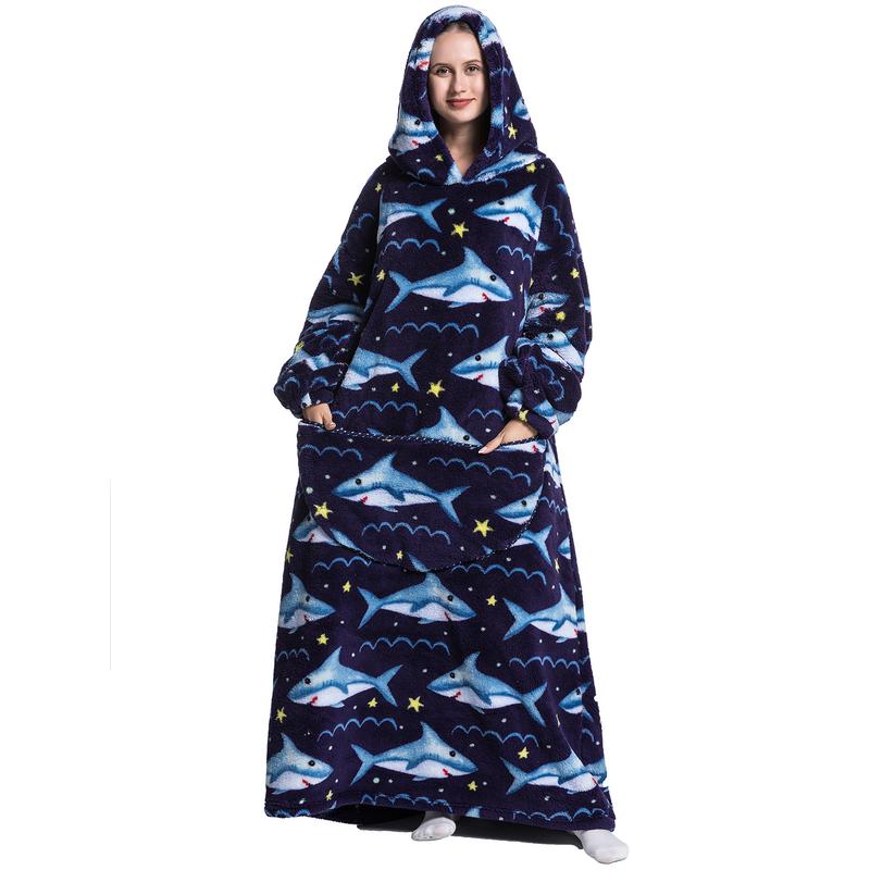 Plus Size Cartoon Hooded Blanket - 1Pcs Oversized Wearable Hoodie Blanket Cozy Nightgown with Big Pocket Casual Warm Womenswear Loungewear for Daily Wear Fit Nightwear Fit Nightwear