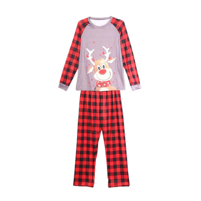 Matching Christmas Pajamas For Family Deer Plaid Print Pajamas Round Neck Parent-child Clothing