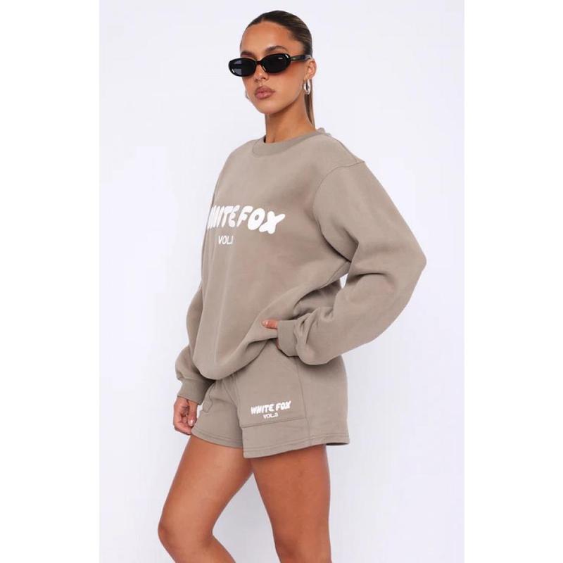 Most Beautiful Woman White Fox 2PCs racksuits set shorts and swaeater tracksuits set fashion sports logo long sleeve pullover hooded sweatshirt