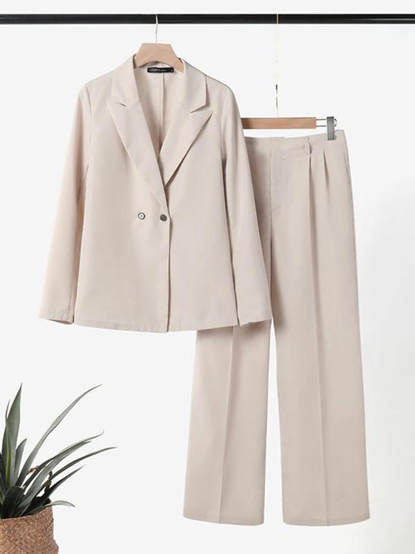 Women's Solid Double Button Lapel Neck Blazer & Pocket Pants Two-piece Set, Elegant Fashion Casual Outfits for Work Office Business, Ladies Fall & Winter Clothes