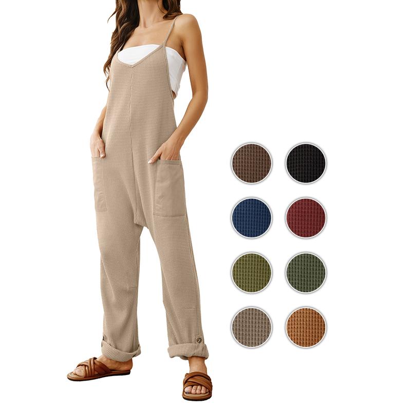 BerryGo Women's Jumpsuit Onesie Casual Waffle Knit Loose Overall Jumpsuit One Count Sleeveless Baggy Lounge Romper Womenswear Underwear Lady Comfort