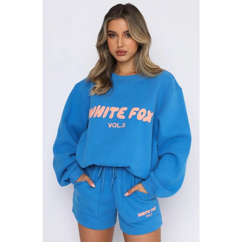 Most Beautiful Woman White Fox 2PCs racksuits set shorts and swaeater tracksuits set fashion sports logo long sleeve pullover hooded sweatshirt