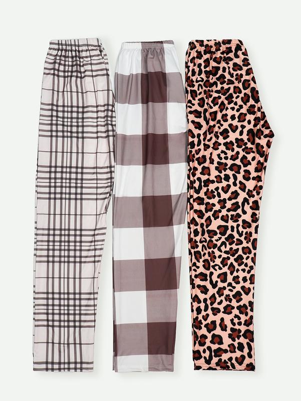 3 PCS Set Per Pack Women's Soft Drawstring Elastic Waist Loose Cute Heart Plaid Knit Causal Sleeping Pajamas Trousers Red PJ Pants Bottom For Summer Fall Comfort Loungewear  Fabric Casual Floral Pajama Set pantalón  pijama matching pants loungewear pjs