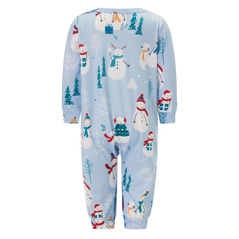 Matching Christmas Pajamas for Family Long Sleeve Snowman Print Shirts Blouse and High Waist Long Pants Set Loungewear