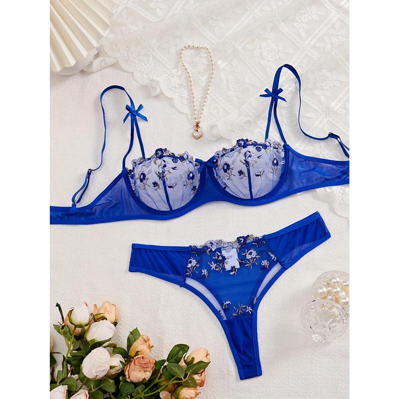 Sexy Floral Embroidery Lingerie Set - Women's Mesh Unlined Bra and Panty, Delicate Underwear for Romantic Nights - Soft, Breathable, and Comfortable