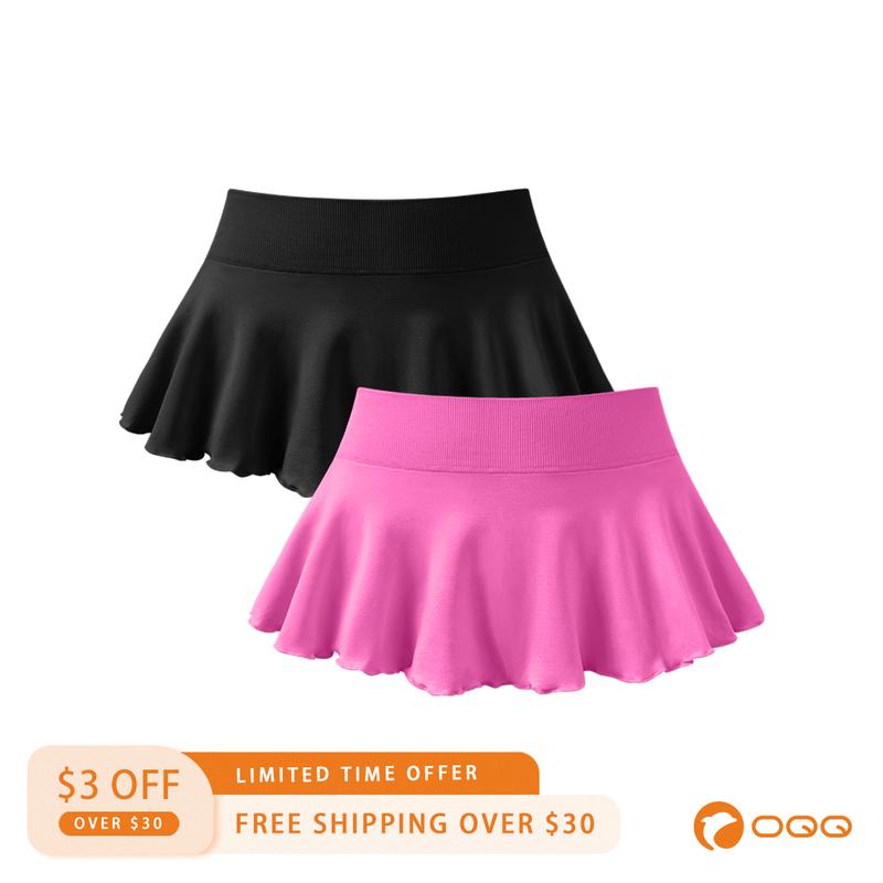 OQQfitness Womenswear Nylon Fabric Sexy Pleated Mini Skirt Solid Ruffle Lingerie Skirts