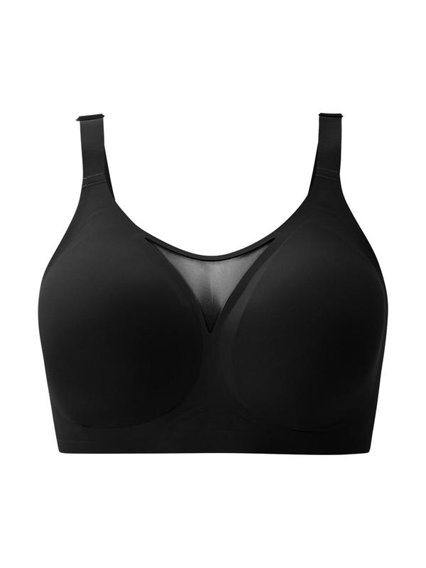 Women's Solid Contrast Mesh Wireless Bralette, Breathable Comfortable Bra, Women's Lingerie for All Seasons