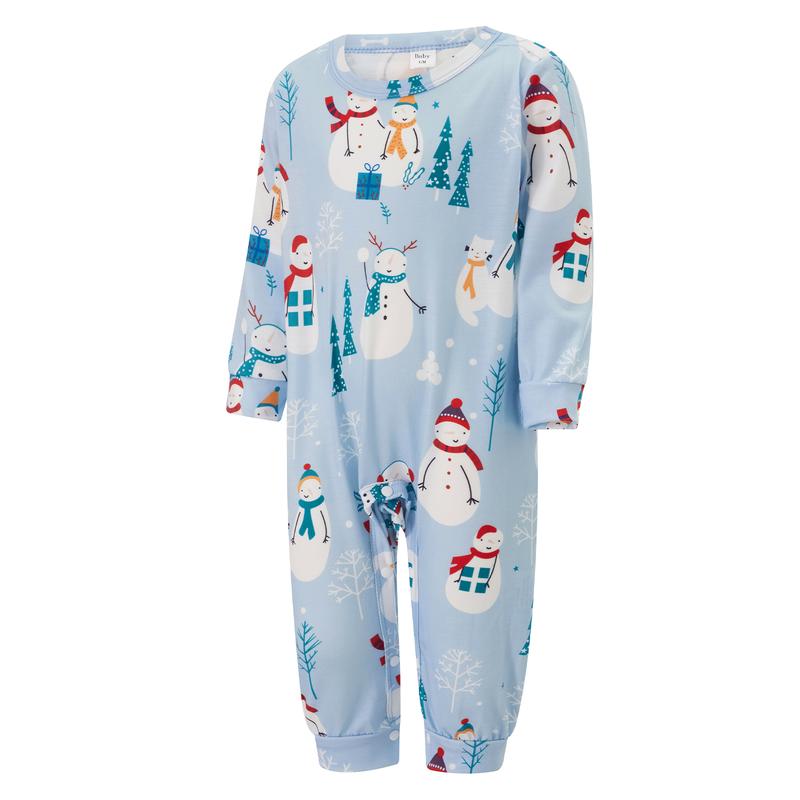 Matching Christmas Pajamas for Family Long Sleeve Snowman Print Shirts Blouse and High Waist Long Pants Set Loungewear