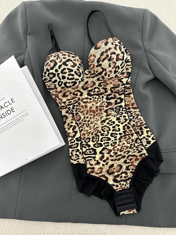 Women's Leopard Print V Neck Bodysuit, Adjustable Straps Shapewear Bodysuit for Tummy Control, High Stretch Seamless Bodysuit for All Seasons, Please Purchase a Size Up, Womenswear for Gift