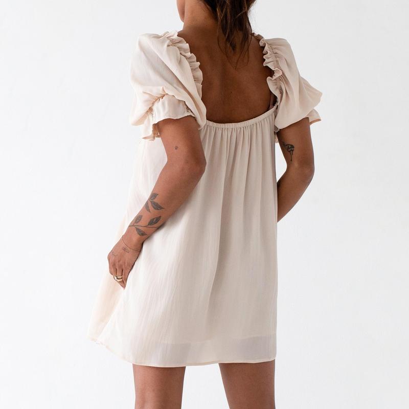 Women Y2k Nightgown Short Puff Sleeve Flowy Babydoll Dress Cute Square Neck Ruffle Dress Sleepwear