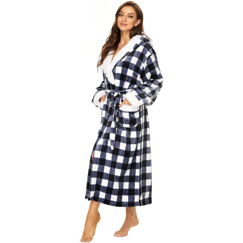 Plush Robes for Women, Womens Robe Long, Fuzzy Fluffy Soft Warm Fleece Hooded Bathrobe