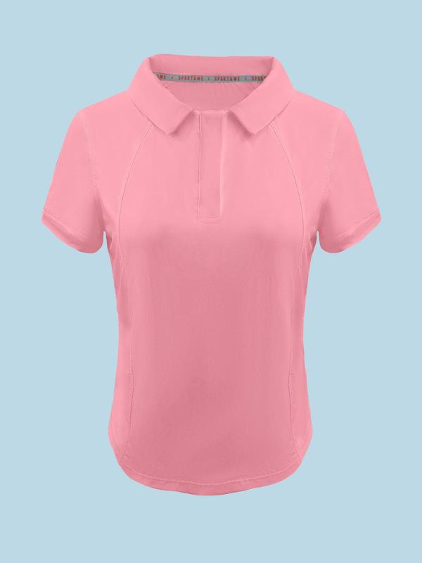 Women's Plain Round Neck Polo Shirt, Casual Breathable Quick Drying Short Sleeve Top for Running Training, Fitness Yoga, Ladies Golf Shirt