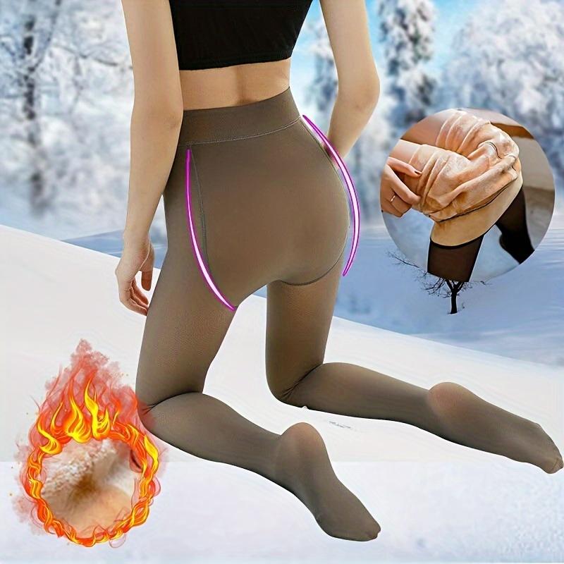 1pc Women's Thermal Fleece Tights, Sexy Winter Warm Pantyhose, Translucent Slim Thicken Tights, Elastic Velvet, Polyester & Spandex, Elegant Style, Hand Wash or Dry Clean, Solid Color, Ladies' Fashion Accessories Fabric Womenswear