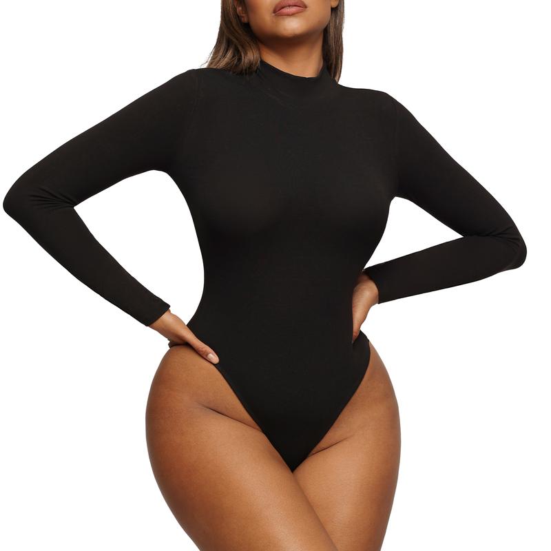 FeelinGirl Women's Turtle Neck Bodysuit Long Sleeve Thong Soft Body-Hugging Going Out Tops Basic Comfortable Fashion Womenswear