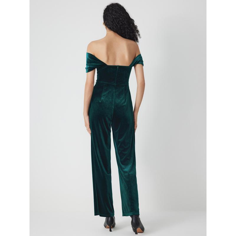 Cider [3 colors, Size 2-26] Velvet Off-shoulder Solid Ruched Jumpsuit