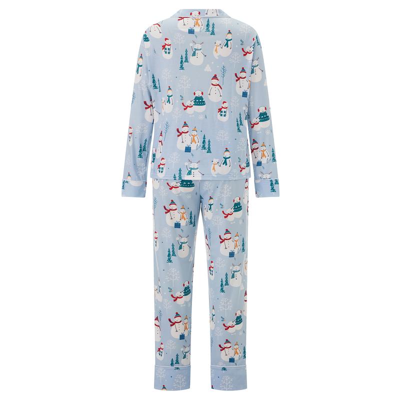 Matching Christmas Pajamas for Family Long Sleeve Snowman Print Shirts Blouse and High Waist Long Pants Set Loungewear