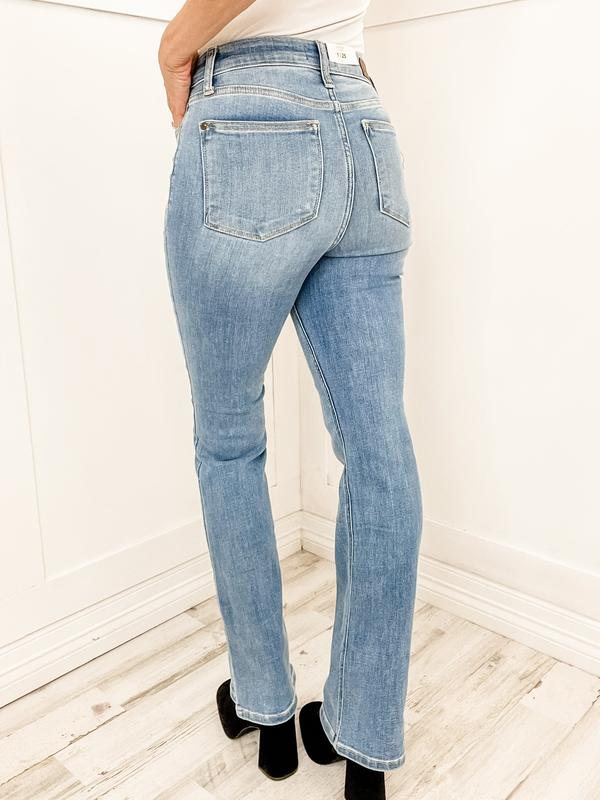 The Hannah Judy Blue High Waist Classic Contrast Wash Bootcut Jean