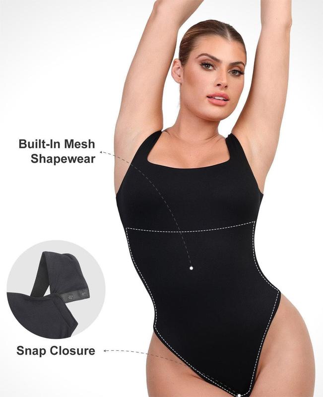 Popilush The Shapewear Bodysuit CloudSense Tank Top High-Cut Thong Bodysuits Fabric Sexy Soft Comfortable