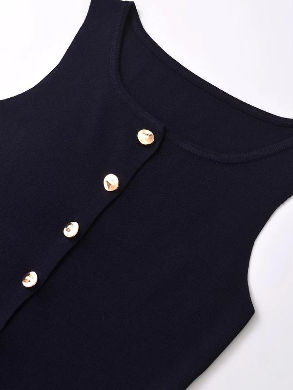 Women's Plain Button Front Scoop Neck Sweater Vest, Casual Sleeveless Knit Tank Top for Daily Wear, Ladies Clothes for All Seasons