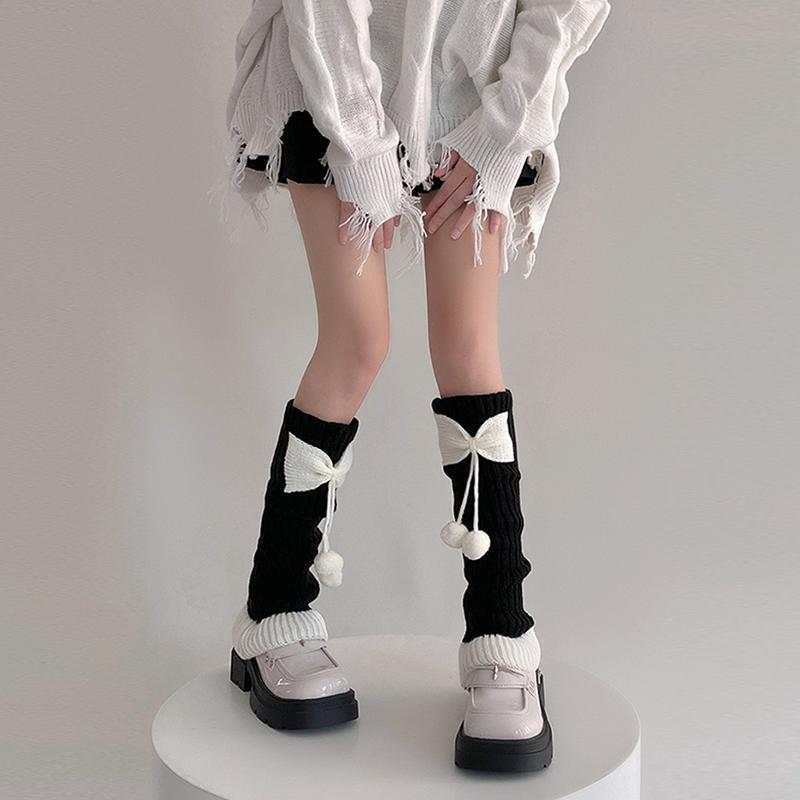 Women Christmas Leg Warmers Cute Bows Winter Knee High Socks Aesthetic Boot Cuffs for Streetwear Clothes Accessories