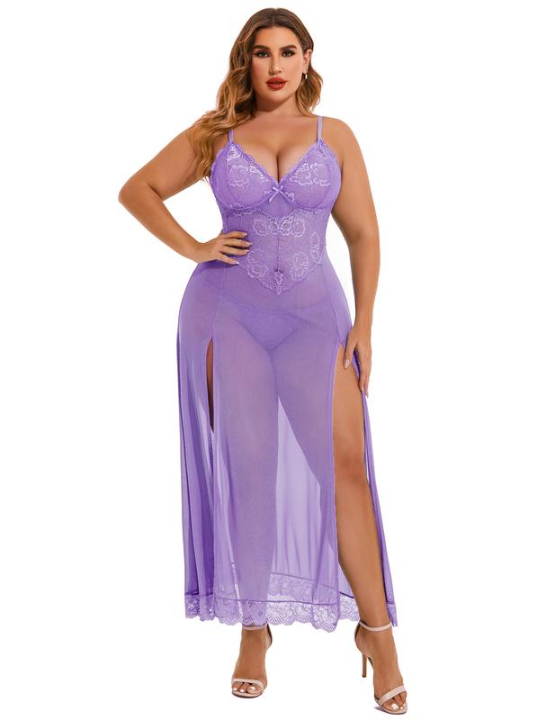 Avidlove Plus Size Lingerie For Women Nightdress Strappy Sleepwear Side Slits Womenswear