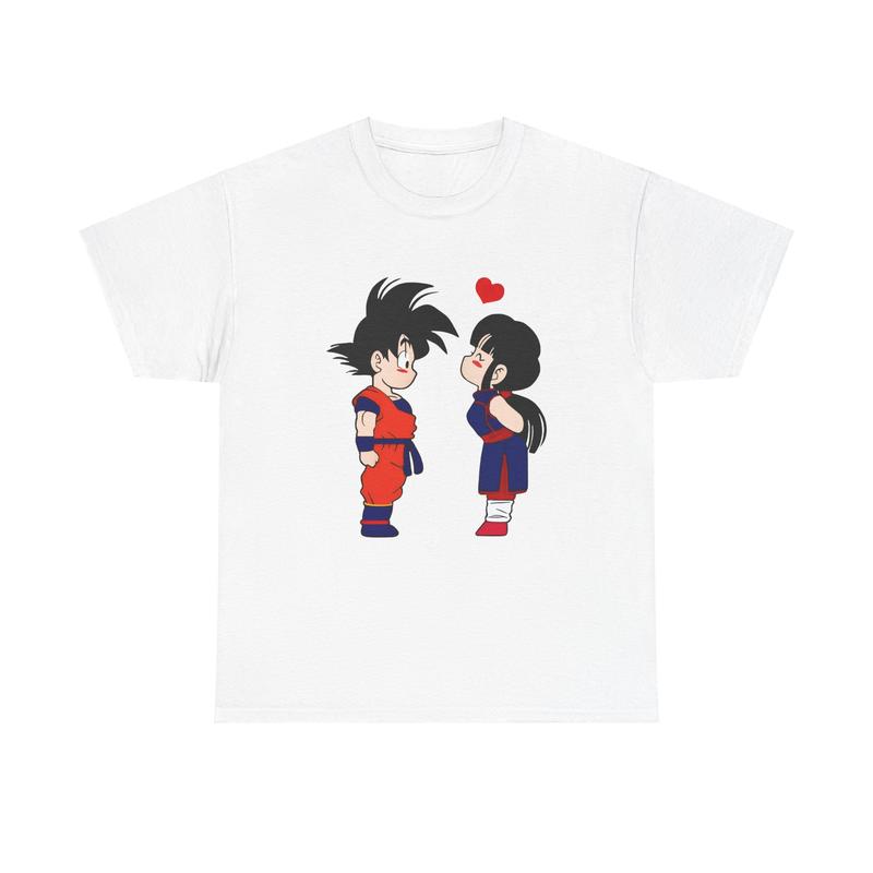 Goku Shirt, Goku Couple Shirt, Chibi Couple Anime T-Shirt, Cute Kawaii Graphic Tee, Unisex Anime Merch, Romantic Gift for Anime Lovers, Goku and Chi-Chi Design, Soft Cotton Casual Wear, Sizes S-3XL, Menswear Top, Womenswear Top, Gift For People