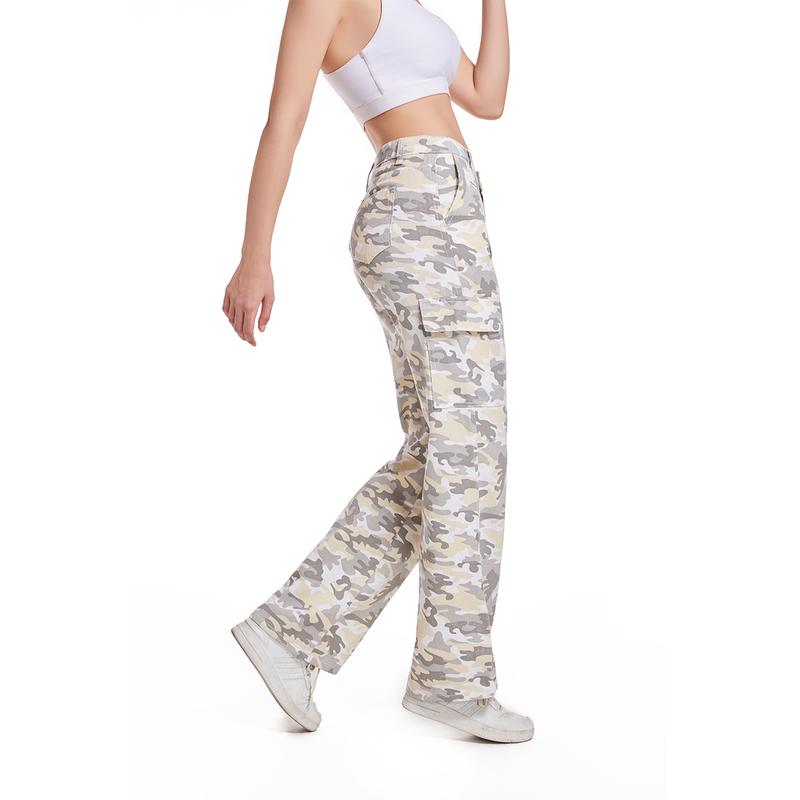 PINKYMOOR sports camouflage pants low waist wide leg pants workwear straight with pockets camouflage women's pants women's comfortable bottoms