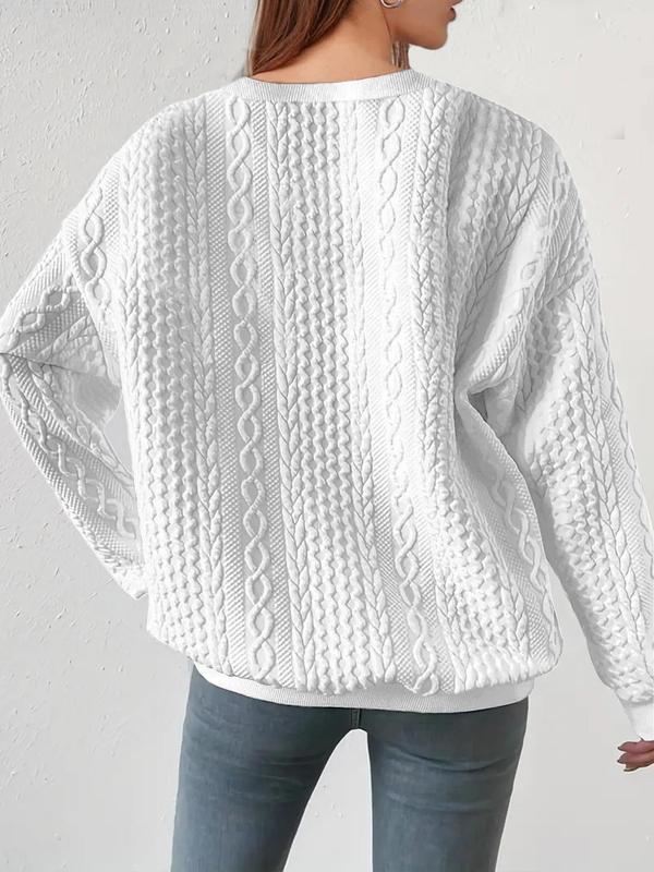 Women's Textured Drop Shoulder Cable Knit Sweater, Sweaters for Women, Casual Long Sleeve Round Neck Jumper for Daily Wear, Ladies Knitwear for All Seasons