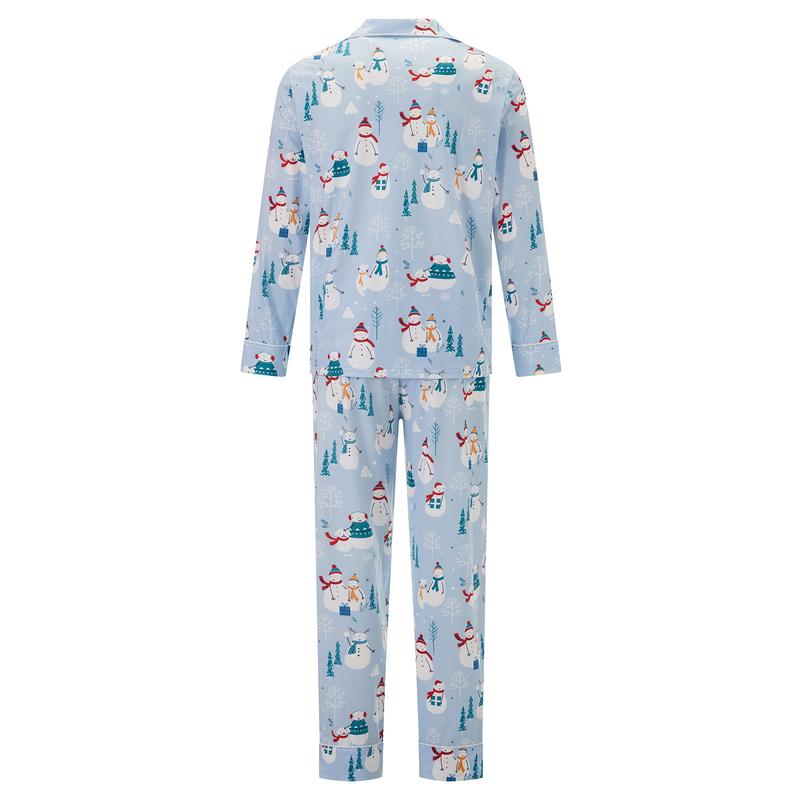 Matching Christmas Pajamas for Family Long Sleeve Snowman Print Shirts Blouse and High Waist Long Pants Set Loungewear