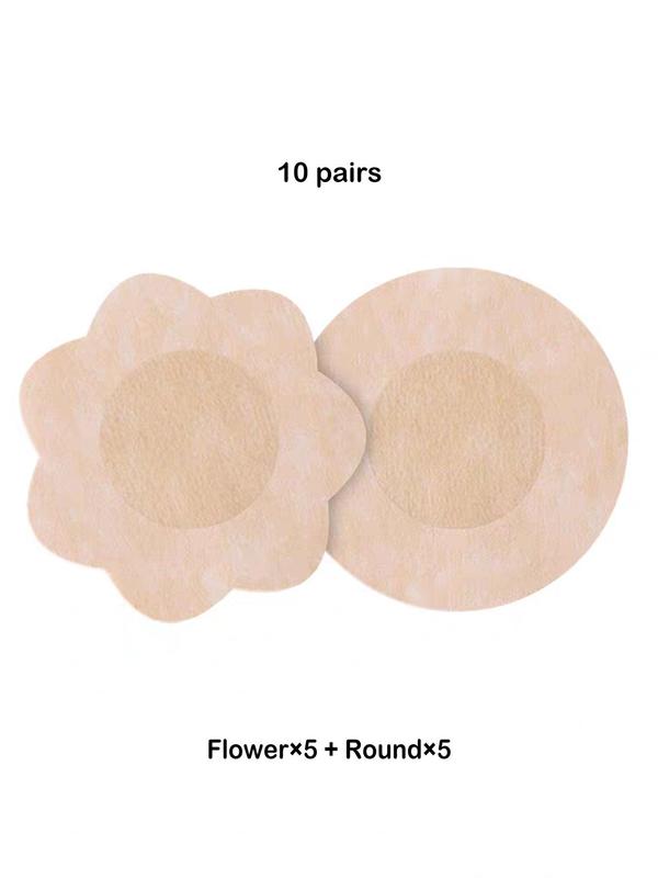 Women's 10 Pairs Flower & Round Shaped Nipple Covers, Disposable Comfortable Breathable Anti-slip Breast Protectors For Daily Wear, Women's Lingerie Accessories For All Seasons