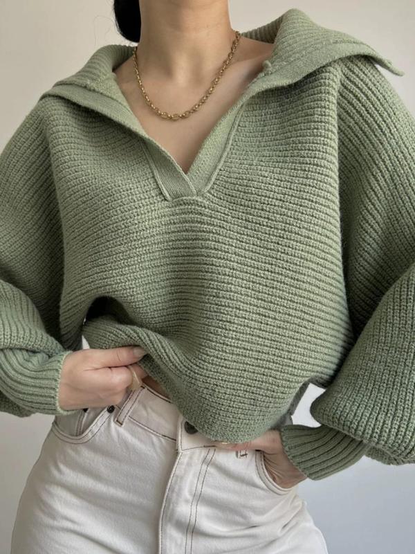 Women's Solid Batwing Sleeve Waterfall Neck Sweater Pullover, Casual Long Sleeve Jumper for Fall & Winter, Women's Knitwear for Daily Wear