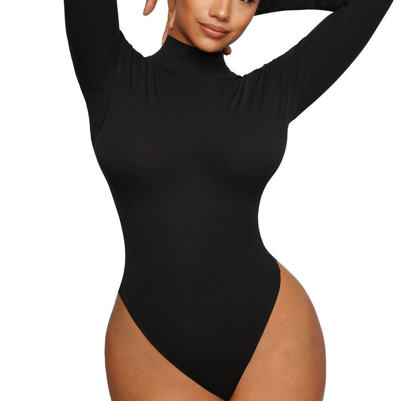 FeelinGirl Women's Turtle Neck Bodysuit Long Sleeve Thong Soft Body-Hugging Going Out Tops Basic Comfortable Fashion Womenswear