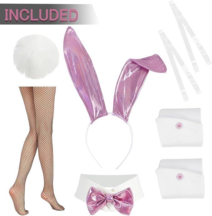 Womens Bunny Costume Girl Bodysuit Halloween Role Play Bunny Outfit with Ear Collar Bow Tie Cuffs Stockings playboy bunny costume sexy costume sexy lingerie