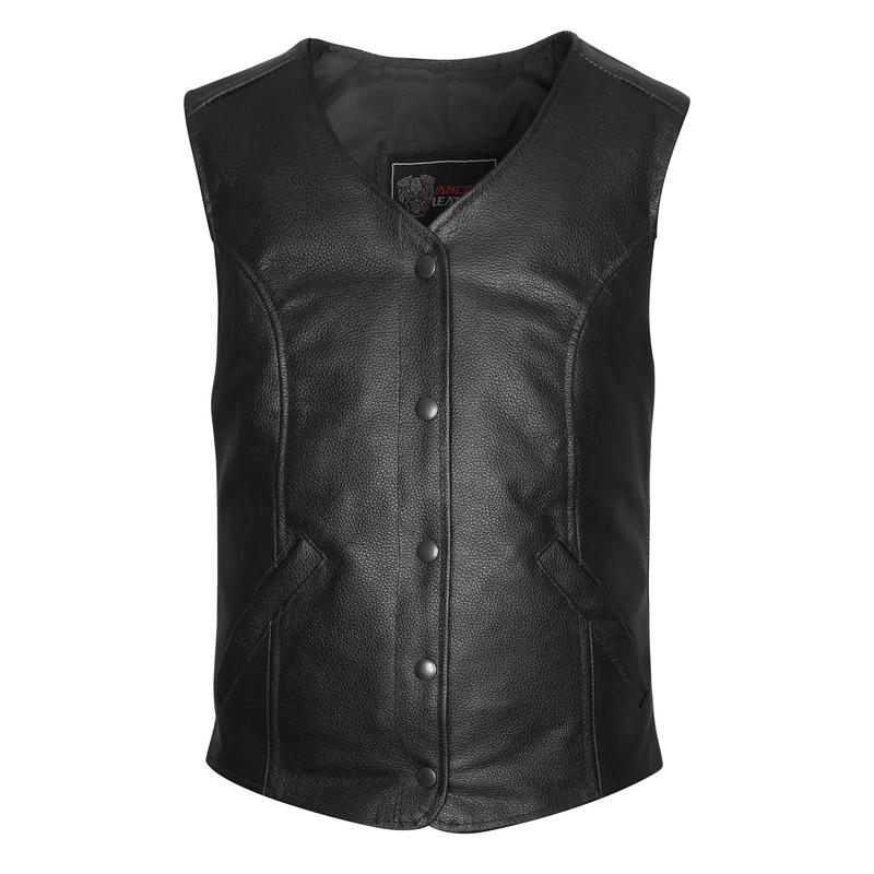 Womens Black Five Snap Lady Biker Leather Motorcycle Vest