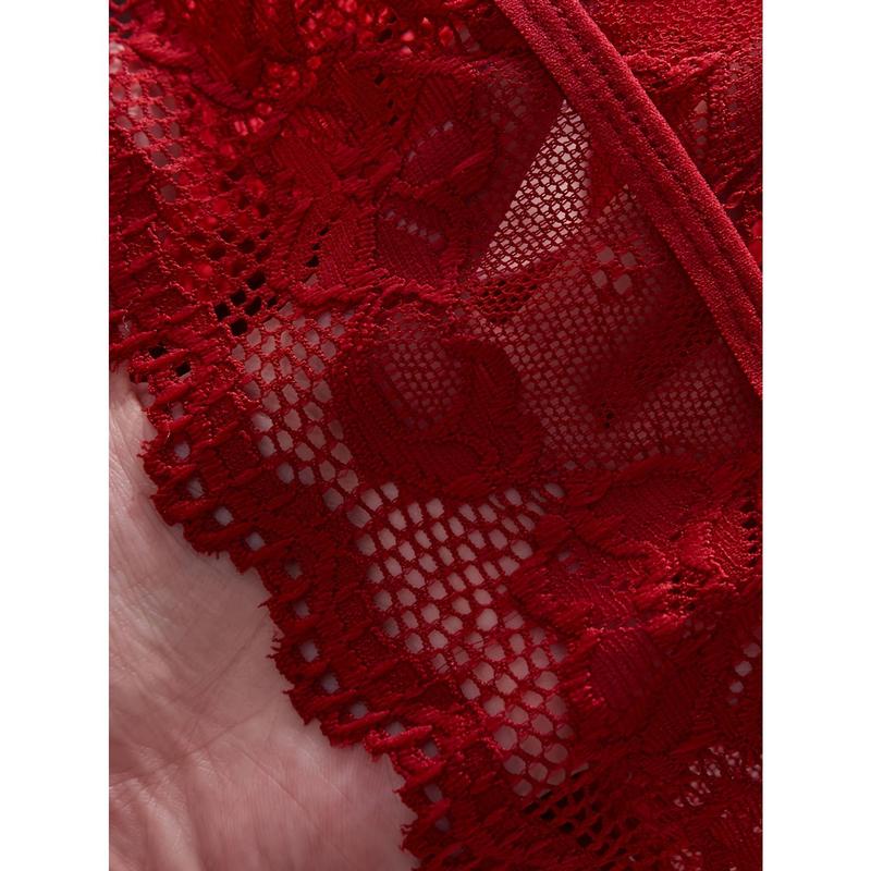 Sexy Floral Lace Lingerie Set, Hollow Out Bow Knot Bra & Open Crotch Boyshort Panties, Women's Sexy Lingerie & Underwear