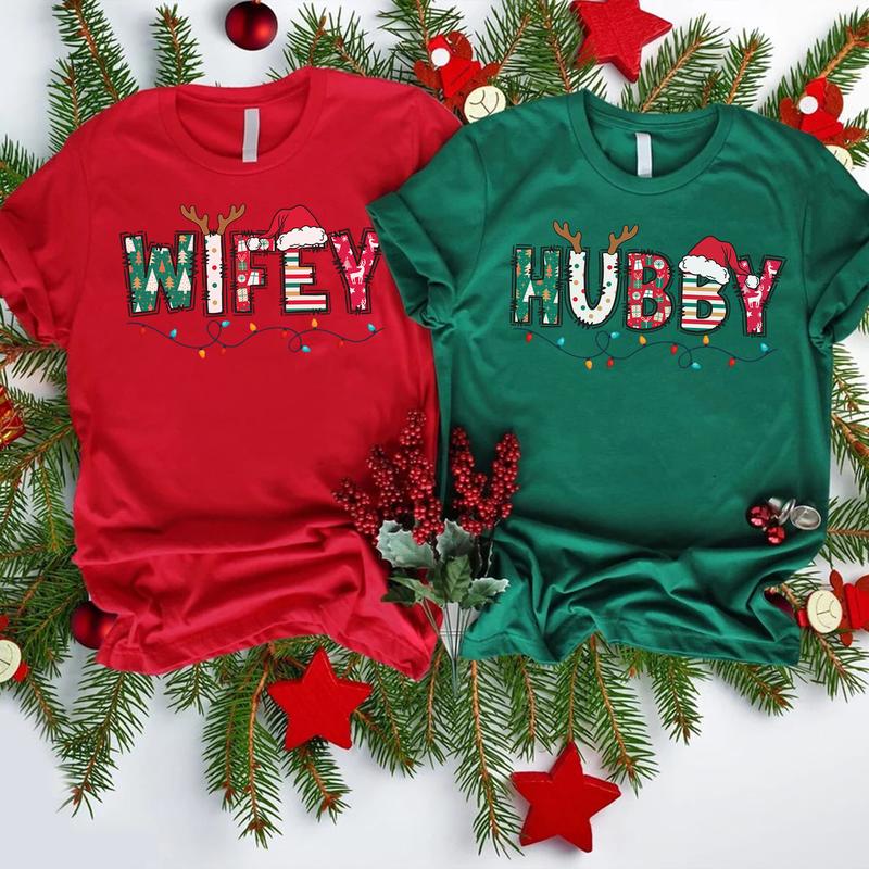 Christmas Wife and Husband T-shirt, Christmas Matching Tee, Wifey and Hubby, Family Matching, Christmas Couple, Merry Christmas, Christmas Holiday Shirt, Christmas Gift for Husband Wife