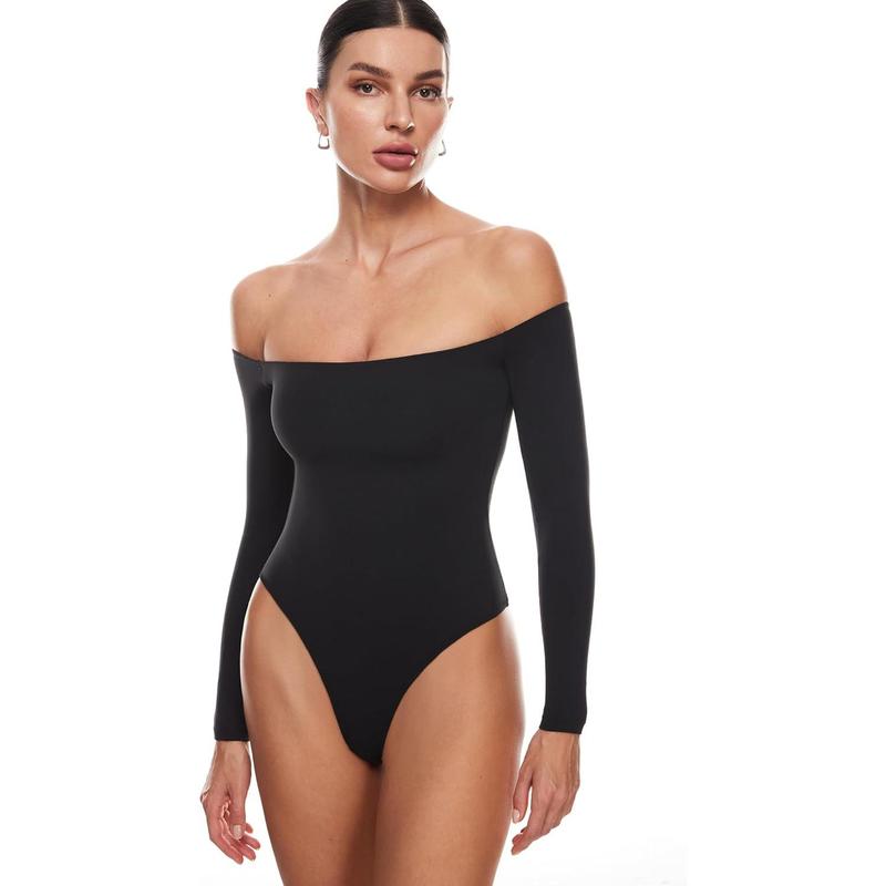 Inlyric WOMEN'S natre.. off shoulder bodysuit sexy sheer bodycon slim fit tops leotard