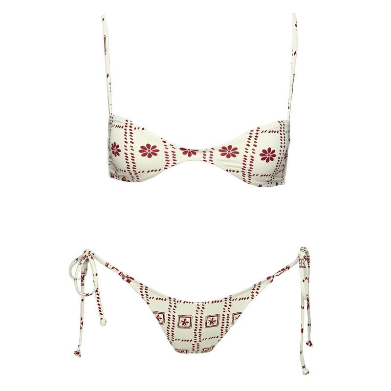 Patisserie Tie Side Bikini Bottoms White   Red