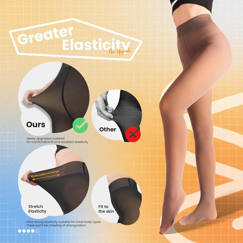 2 Pairs Women Fleece Lined Tights-Fake Translucent Leggings High Waist Pantyhose Sheer Thick Warm  For Women Womenswear Comfort