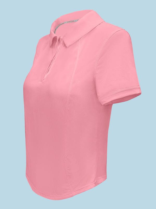 Women's Plain Round Neck Polo Shirt, Casual Breathable Quick Drying Short Sleeve Top for Running Training, Fitness Yoga, Ladies Golf Shirt