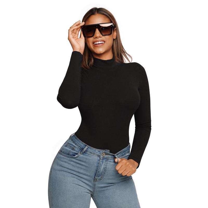 FeelinGirl Women's Turtle Neck Bodysuit Long Sleeve Thong Soft Body-Hugging Going Out Tops Basic Comfortable Fashion Womenswear