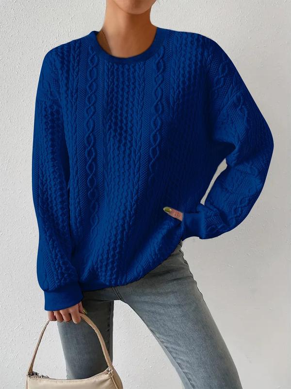 Women's Textured Drop Shoulder Cable Knit Sweater, Sweaters for Women, Casual Long Sleeve Round Neck Jumper for Daily Wear, Ladies Knitwear for All Seasons