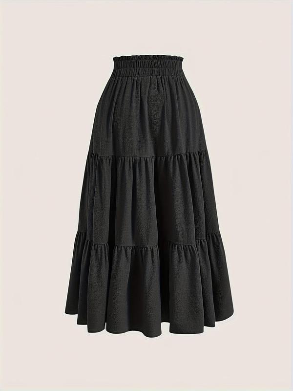 Plus Size Solid Ruffle Hem Drawstring Paper Bag Waist A Line Skirt, Casual Midi Skirt for Daily Holiday Vacation Wear, Women Plus Clothing for Summer, Fall Outfits 2024