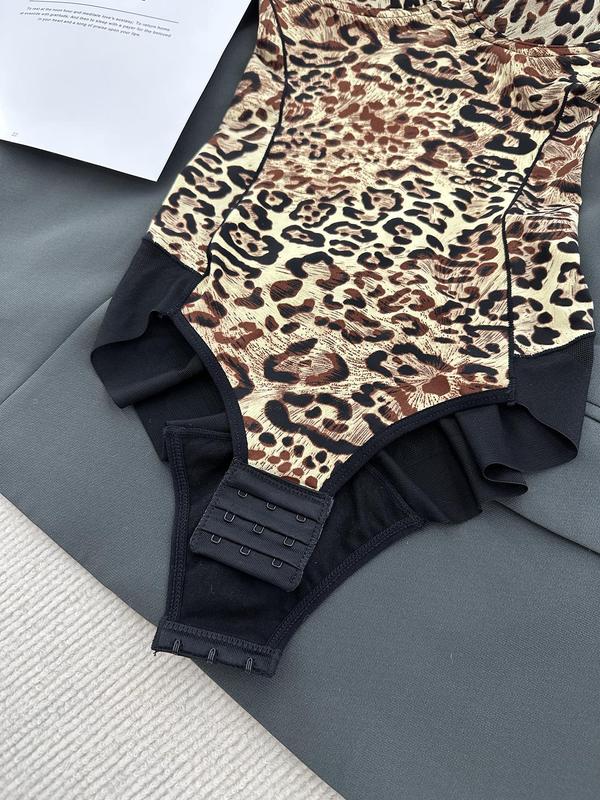 Women's Leopard Print V Neck Bodysuit, Adjustable Straps Shapewear Bodysuit for Tummy Control, High Stretch Seamless Bodysuit for All Seasons, Please Purchase a Size Up, Womenswear for Gift