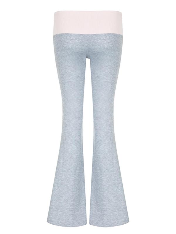 Women's Colorblock Flare Leg Pants, Casual Comfy Elastic Waist Bell Bottom Trousers for Daily Wear, Ladies Bottoms for All Seasons