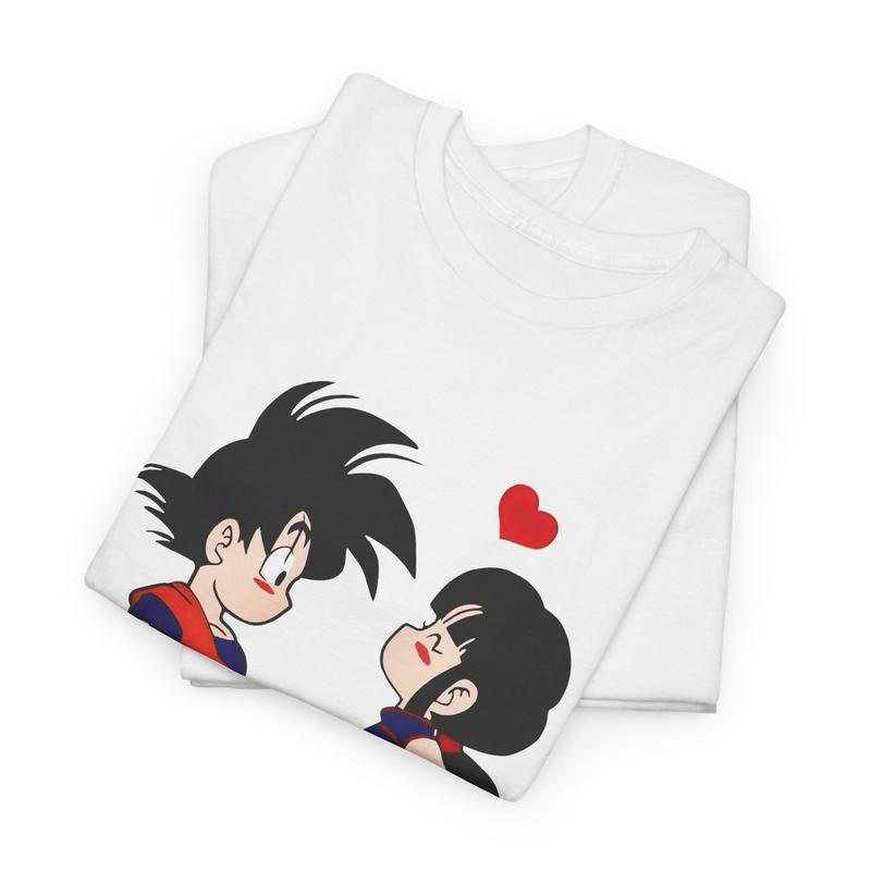 Goku Shirt, Goku Couple Shirt, Chibi Couple Anime T-Shirt, Cute Kawaii Graphic Tee, Unisex Anime Merch, Romantic Gift for Anime Lovers, Goku and Chi-Chi Design, Soft Cotton Casual Wear, Sizes S-3XL, Menswear Top, Womenswear Top, Gift For People