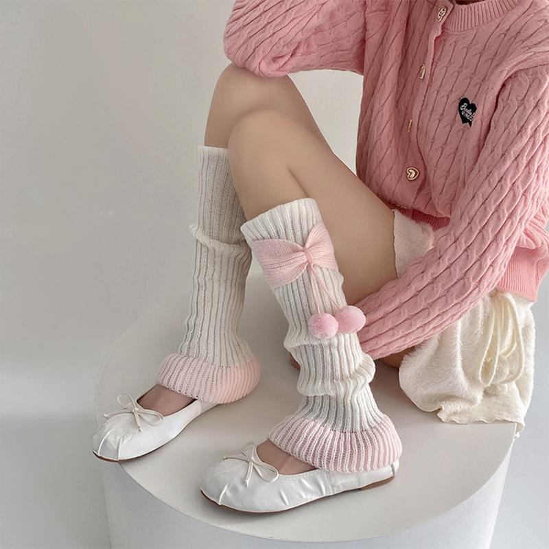 Women Christmas Leg Warmers Cute Bows Winter Knee High Socks Aesthetic Boot Cuffs for Streetwear Clothes Accessories