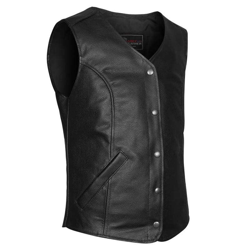 Womens Black Five Snap Lady Biker Leather Motorcycle Vest